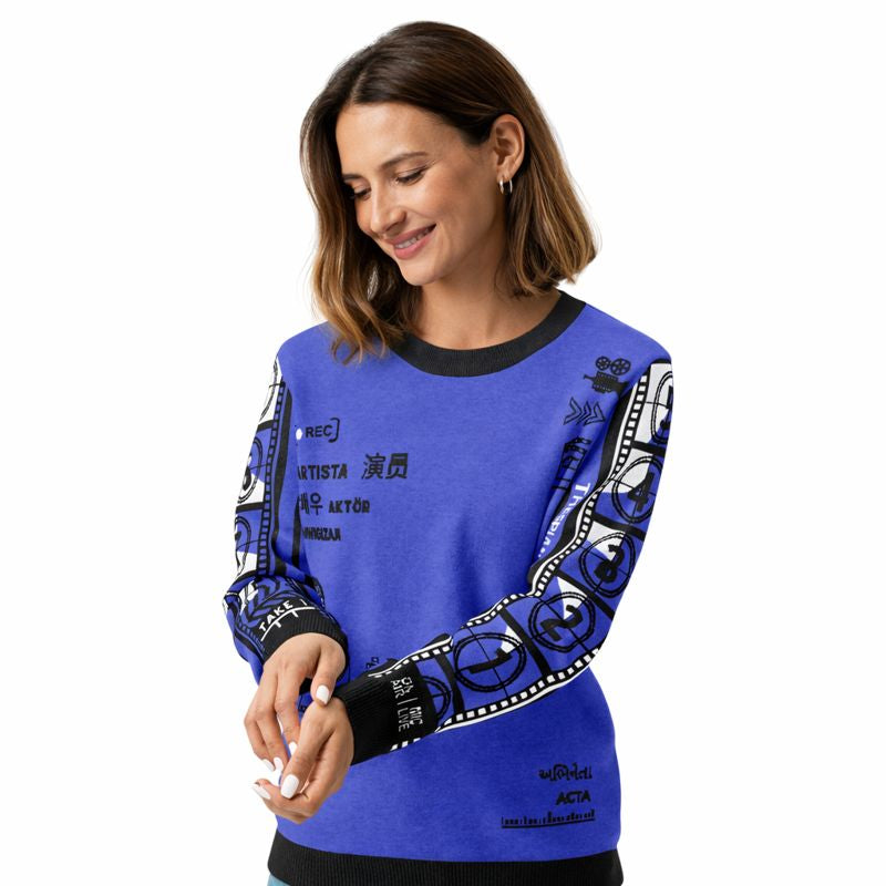 Record: Actor in Languages Royal Blue Knitted crew neck sweater