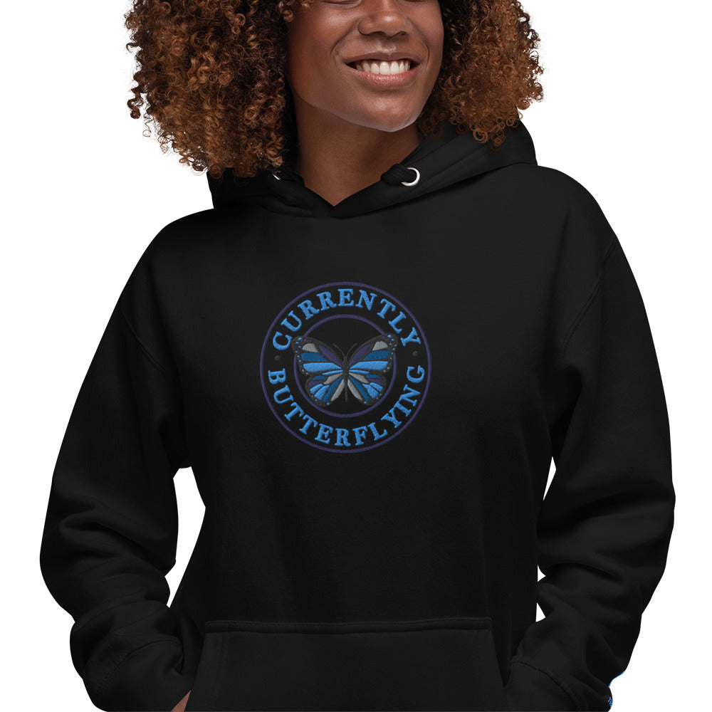 Currently Butterlying - Embroidered Premium Unisex Hoodie