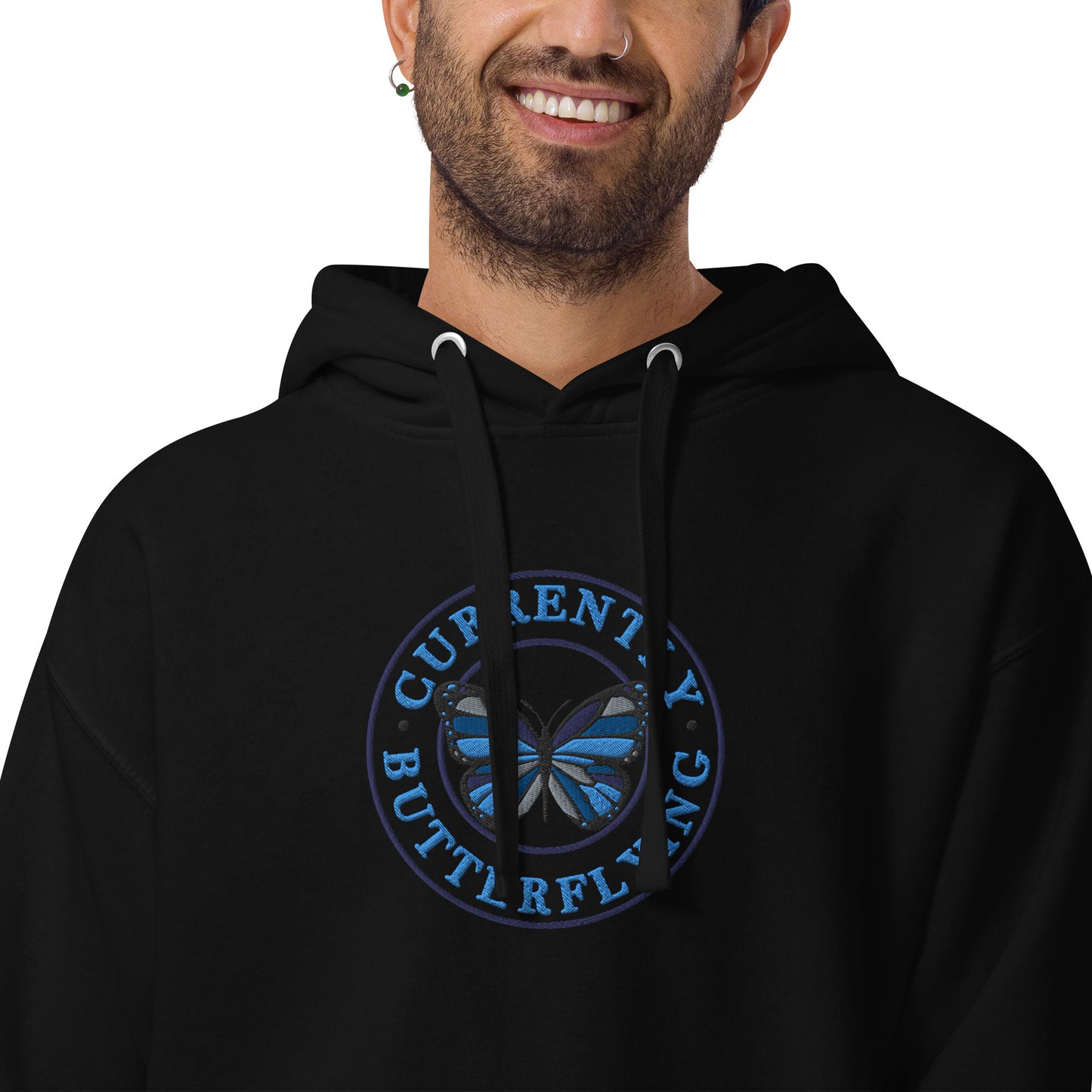 Currently Butterlying - Embroidered Premium Unisex Hoodie