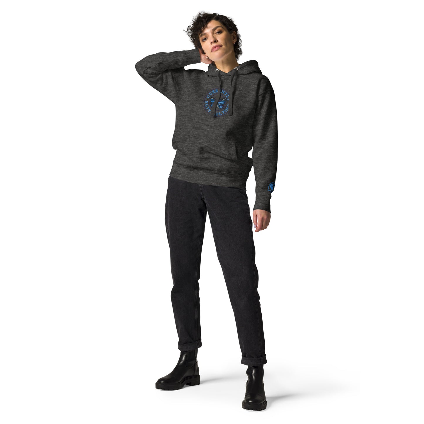 Currently Butterlying - Embroidered Premium Unisex Hoodie