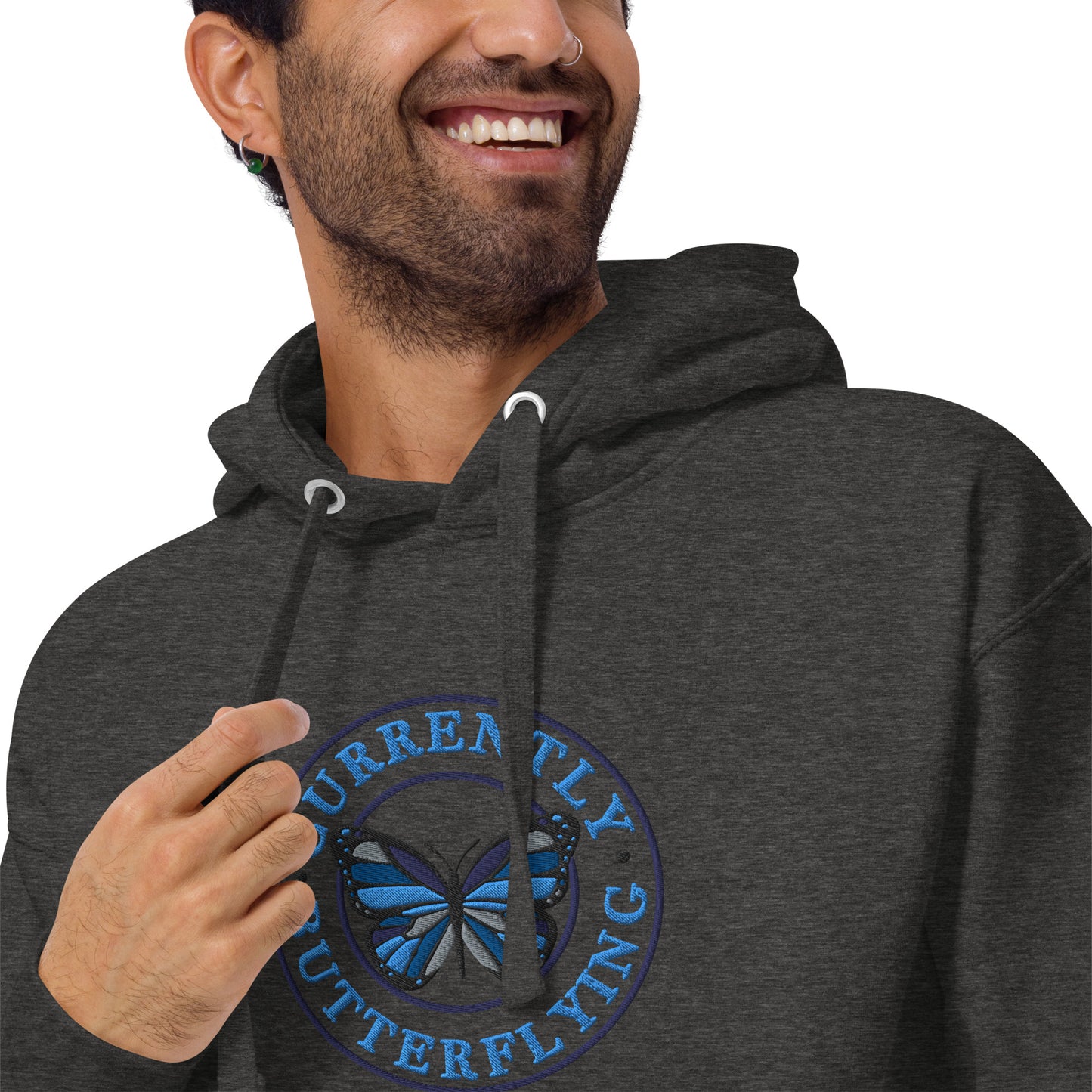 Currently Butterlying - Embroidered Premium Unisex Hoodie