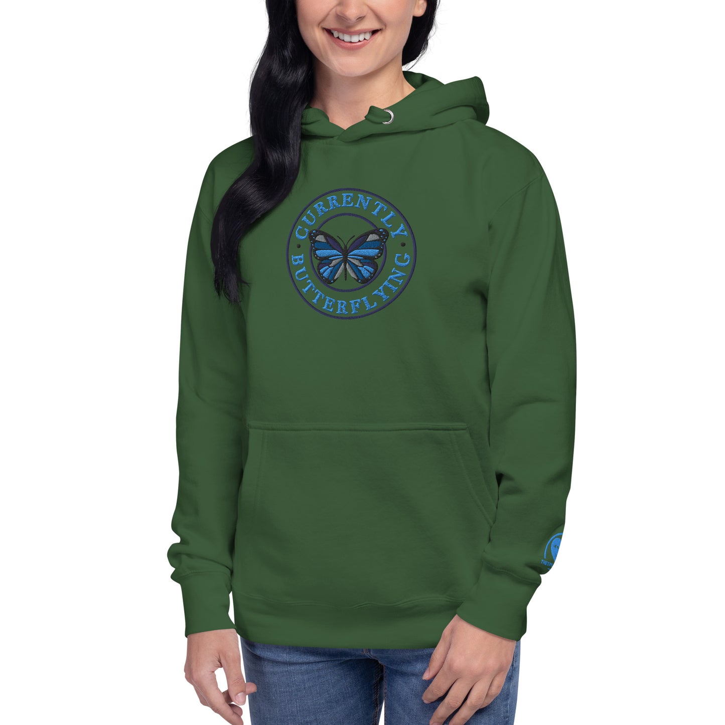 Currently Butterlying - Embroidered Premium Unisex Hoodie