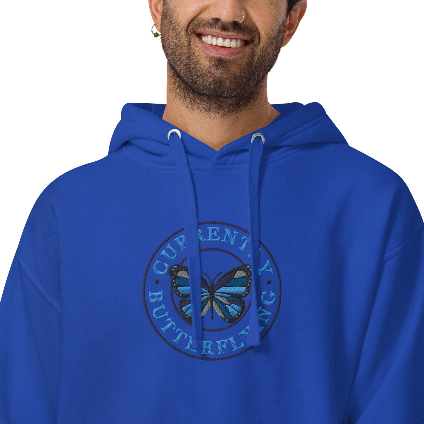 Currently Butterlying - Embroidered Premium Unisex Hoodie