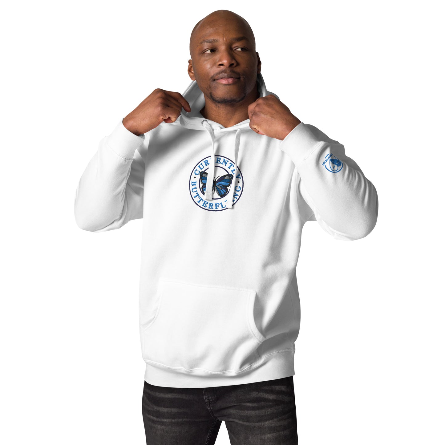 Currently Butterlying - Embroidered Premium Unisex Hoodie