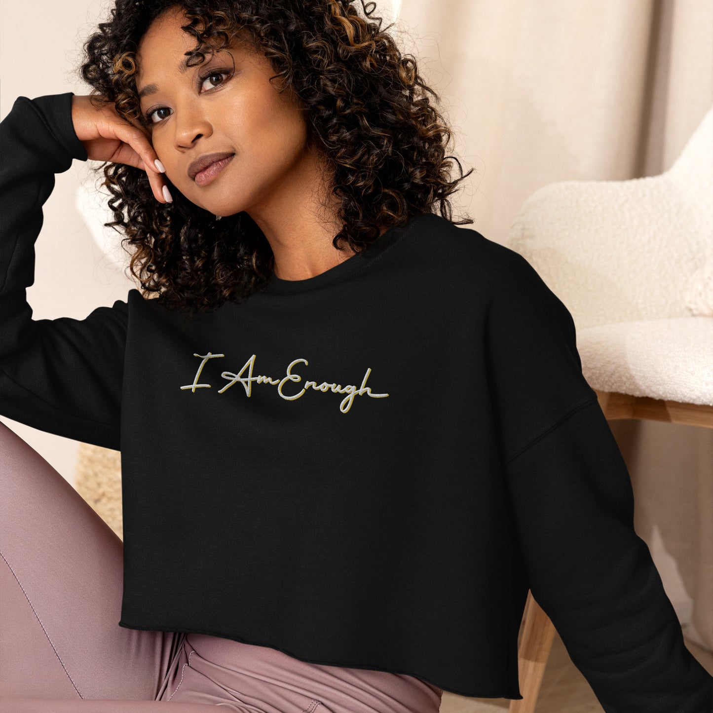 I Am Enough - Embroidered Crop Top Sweatshirt