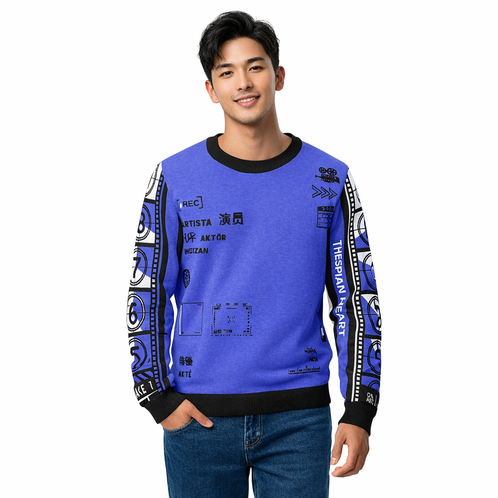 Record: Actor in Languages Royal Blue Knitted crew neck sweater