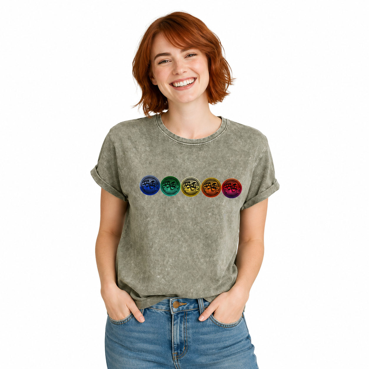Drama Masks Colorful Denim T-Shirt