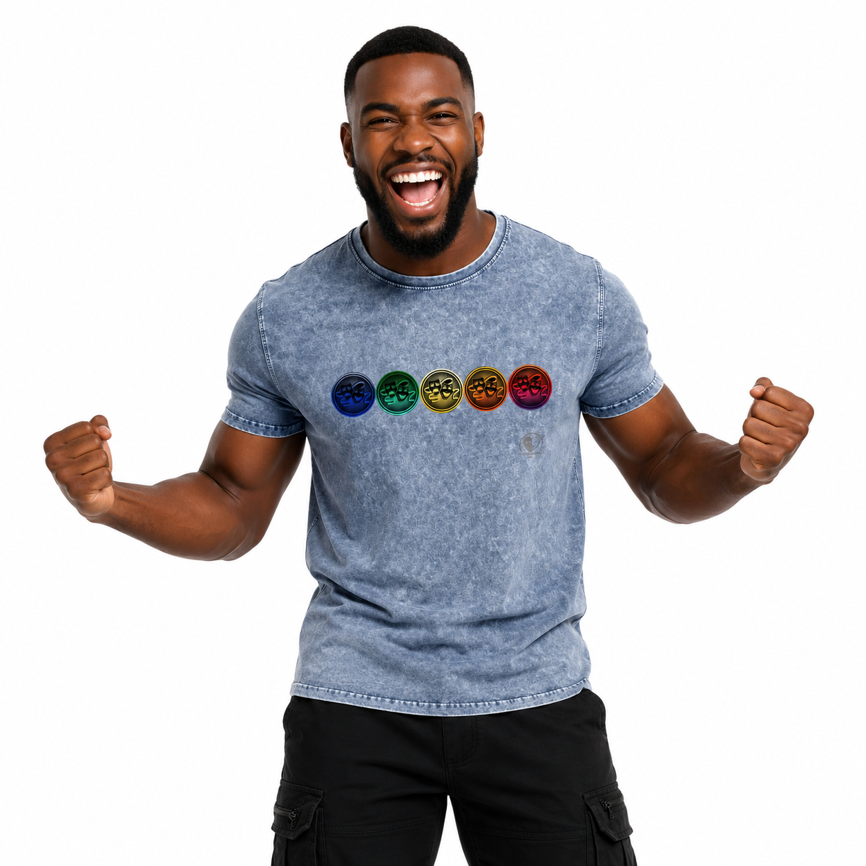 Drama Masks Colorful Denim T-Shirt