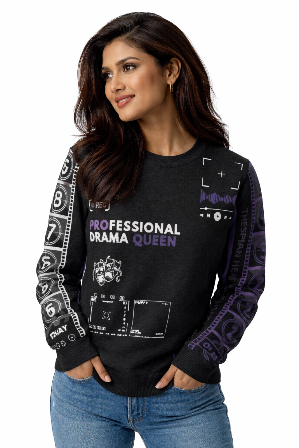 Countdown Sleeves: Professional Drama Queen Purple Knitted Crew Neck Sweater