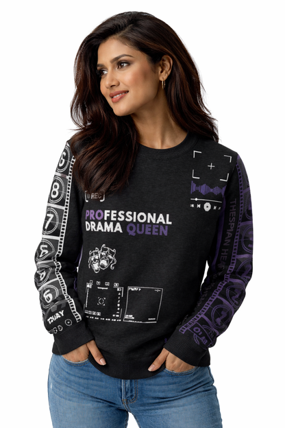 Countdown Sleeves: Professional Drama Queen Purple Knitted Crew Neck Sweater