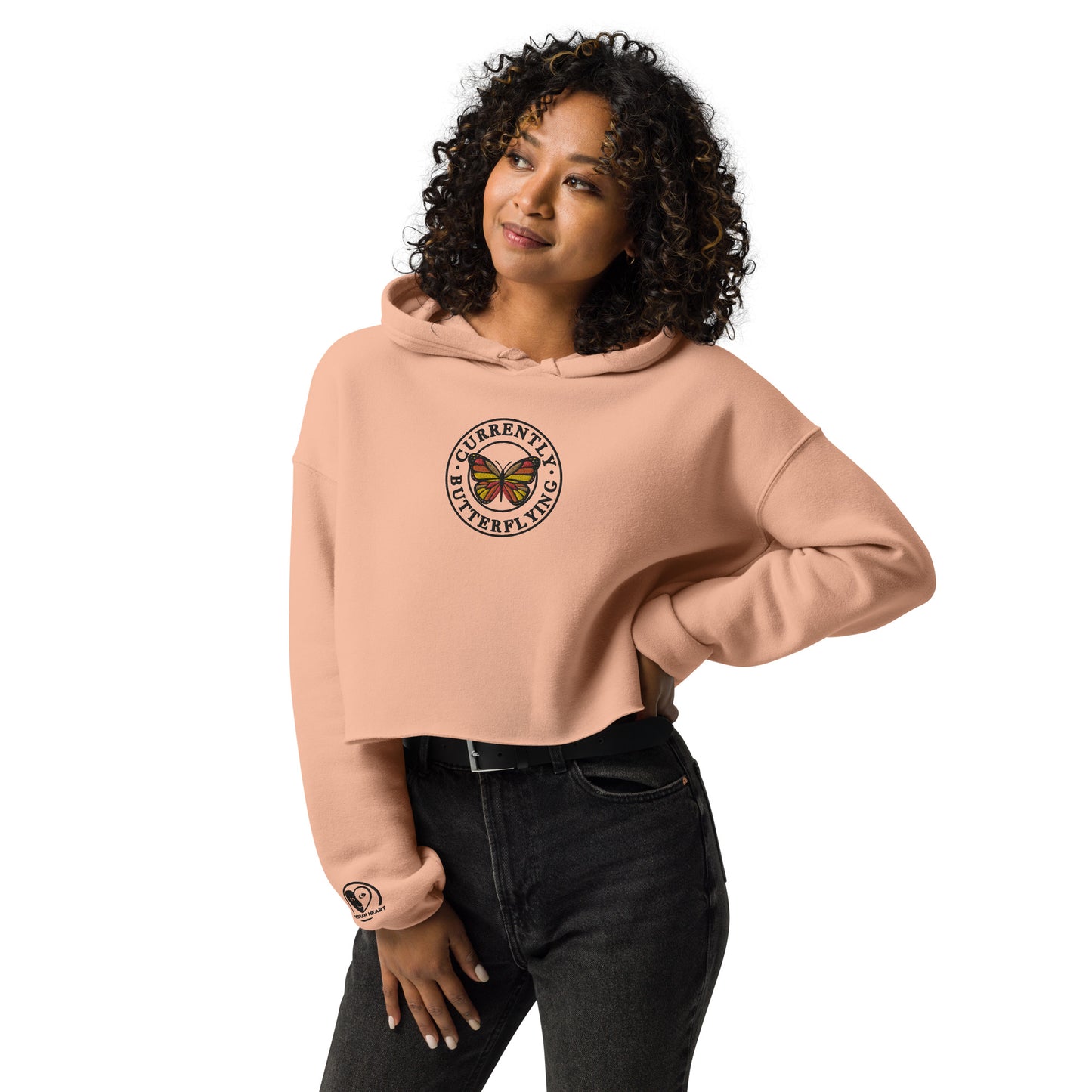 Currently Butterflying - Embroidered Crop Top Hoodie