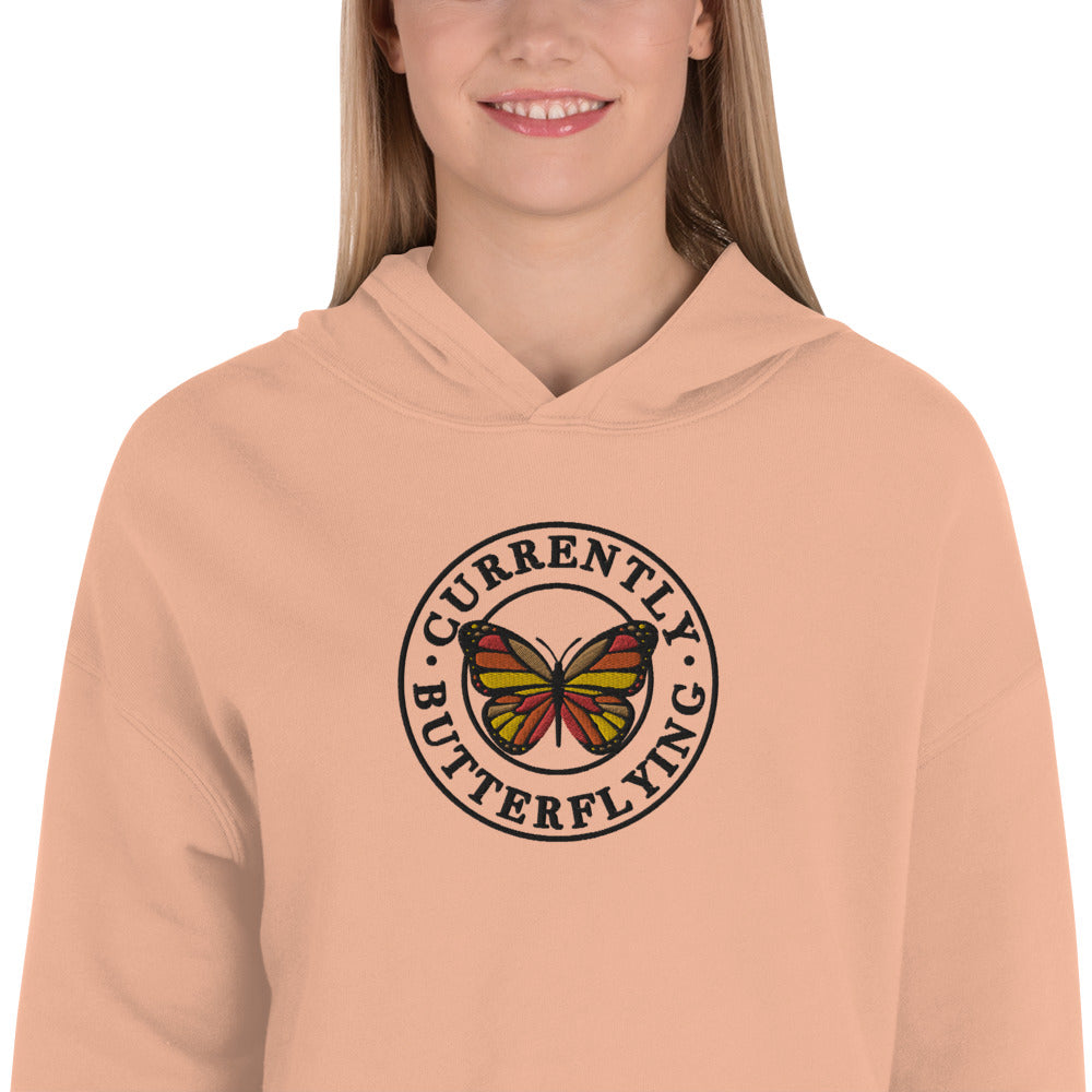 Currently Butterflying - Embroidered Crop Top Hoodie