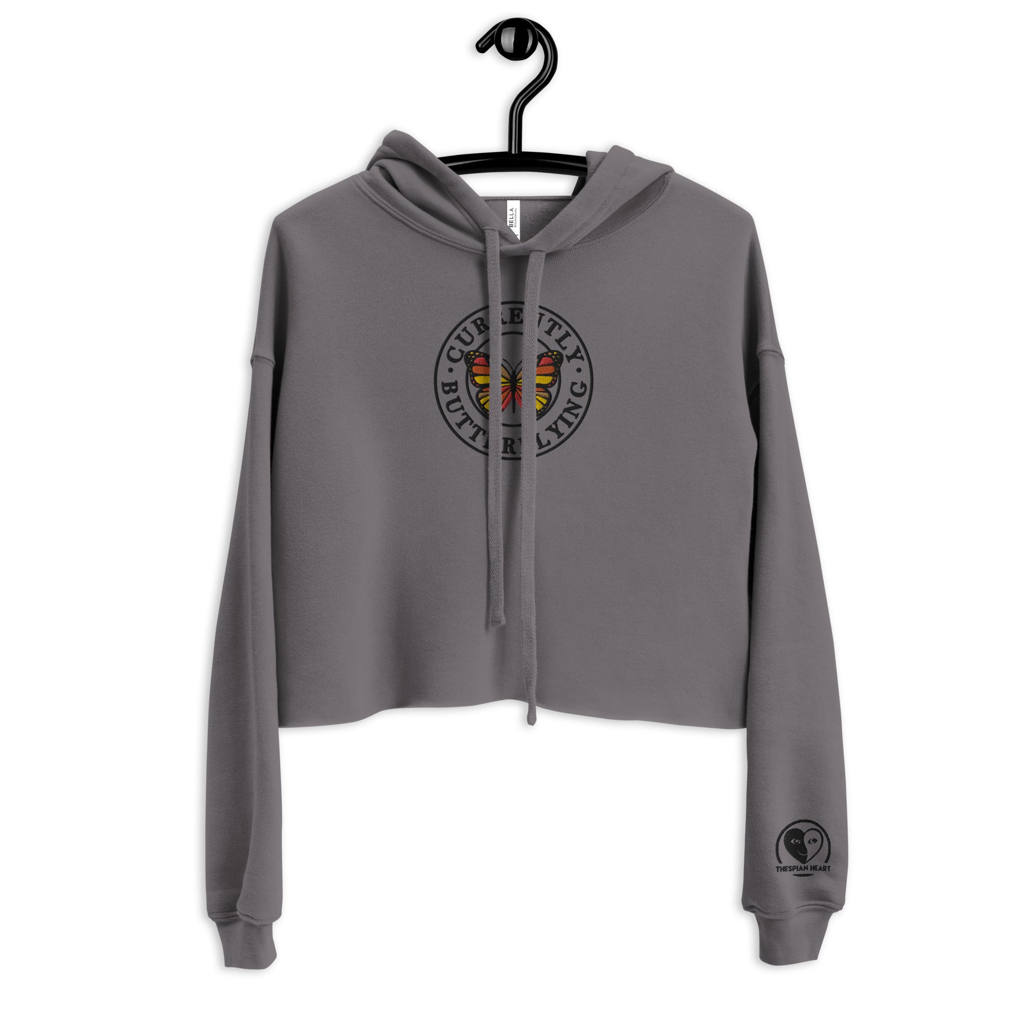 Currently Butterflying - Embroidered Crop Top Hoodie