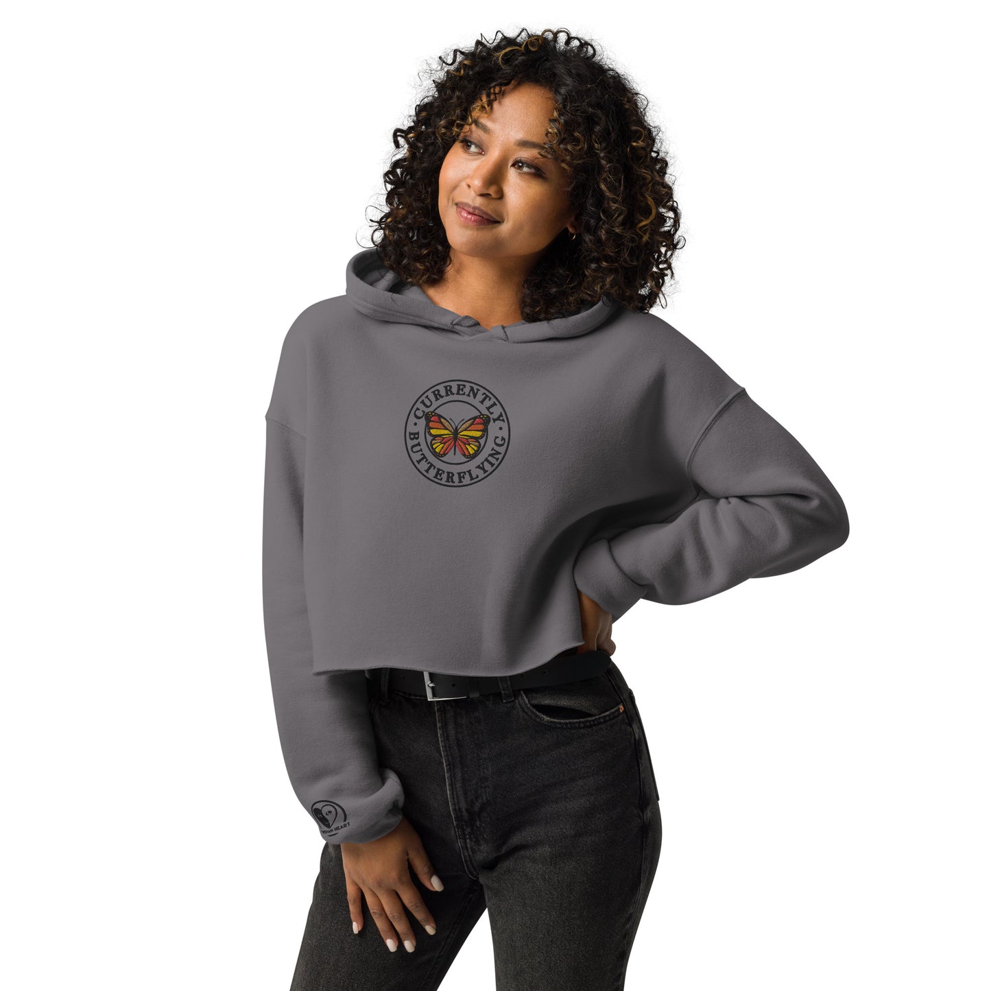 Currently Butterflying - Embroidered Crop Top Hoodie