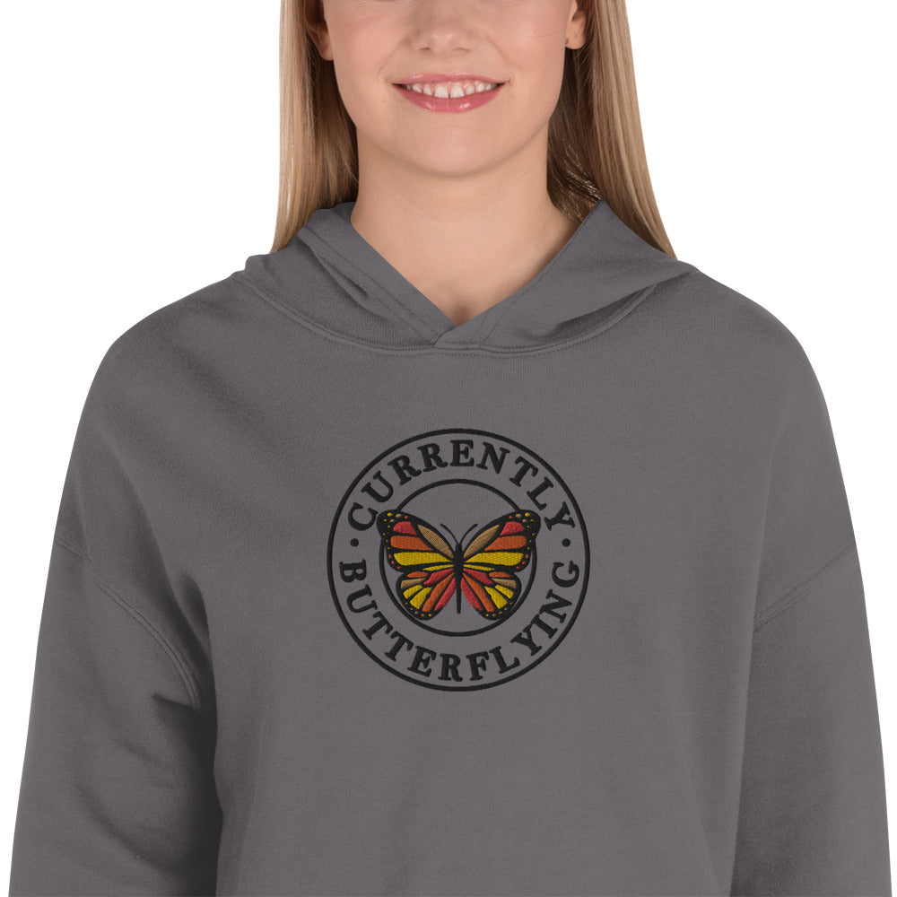 Currently Butterflying - Embroidered Crop Top Hoodie