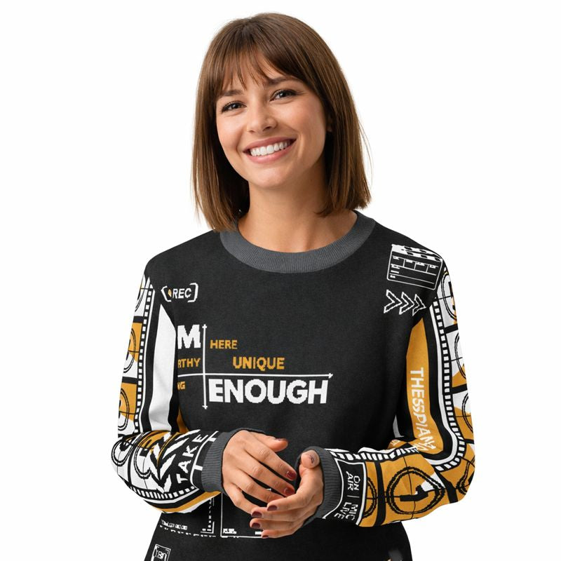 Record: I Am Enough Knitted Black Yellow White Crew Neck sweater