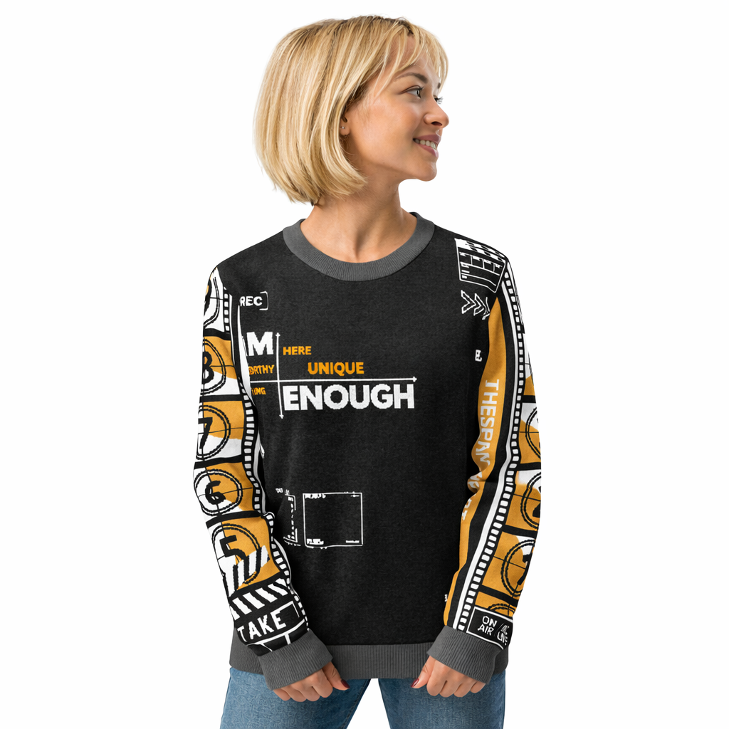 Record: I Am Enough Knitted Black Yellow White Crew Neck sweater