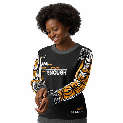Record: I Am Enough Knitted Black Yellow White Crew Neck sweater