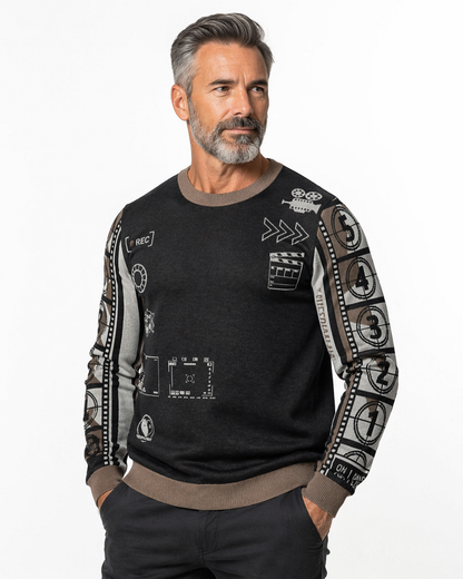 Countdown Sleeves: Film Love Black Knitted Crew Neck Sweater