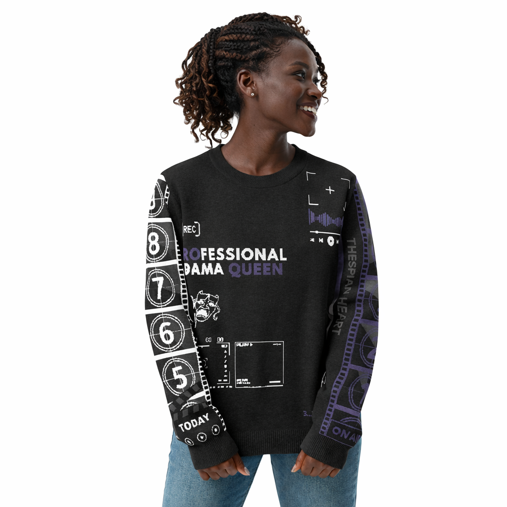 Countdown Sleeves: Professional Drama Queen Purple Knitted Crew Neck Sweater