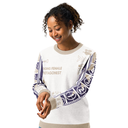 Purple White Strong Female Protagonist  Knitted Crew Neck Sweater