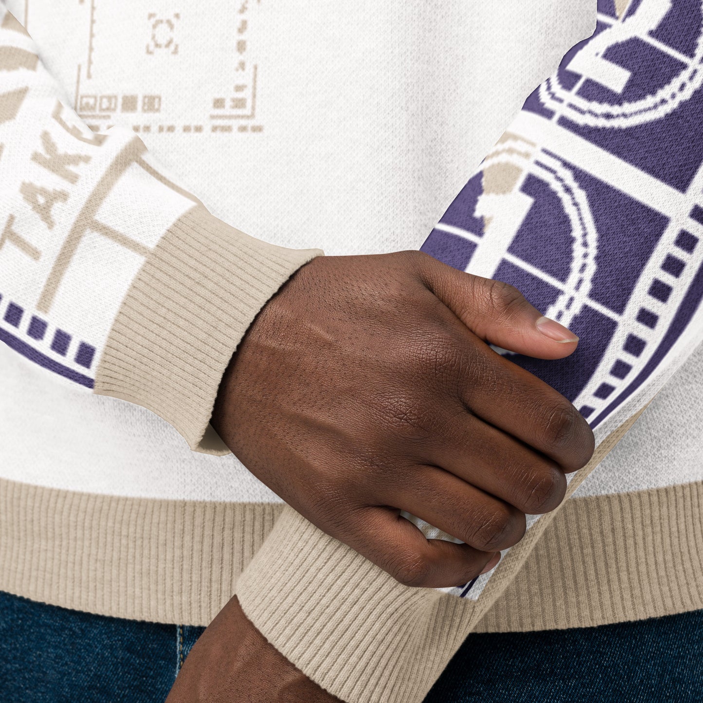 Purple White Strong Female Protagonist  Knitted Crew Neck Sweater