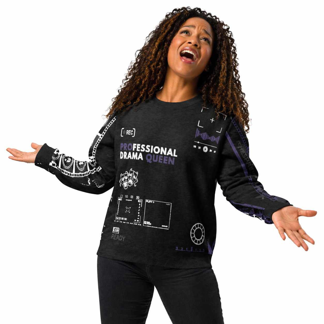 Countdown Sleeves: Professional Drama Queen Purple Knitted Crew Neck Sweater