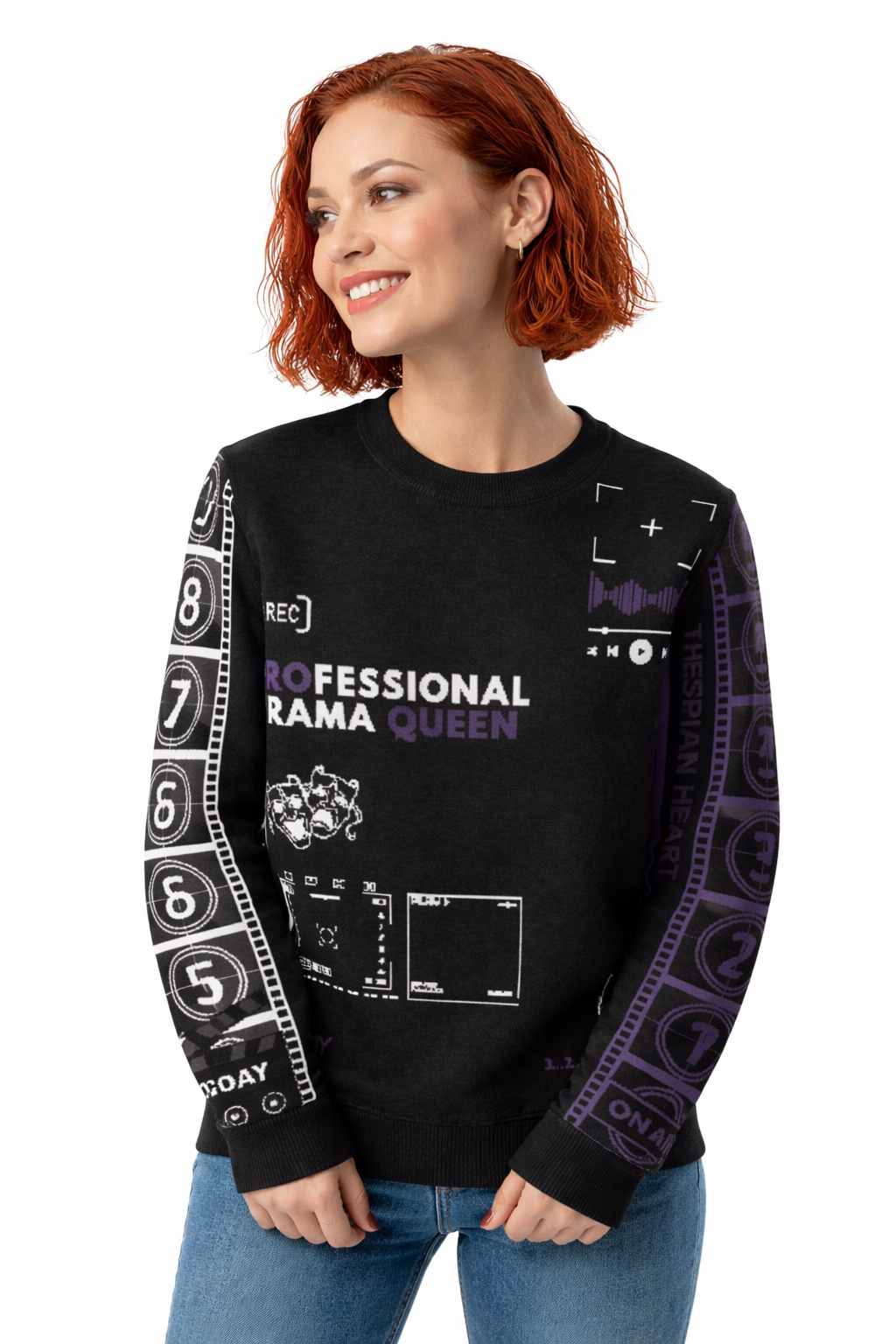 Countdown Sleeves: Professional Drama Queen Purple Knitted Crew Neck Sweater