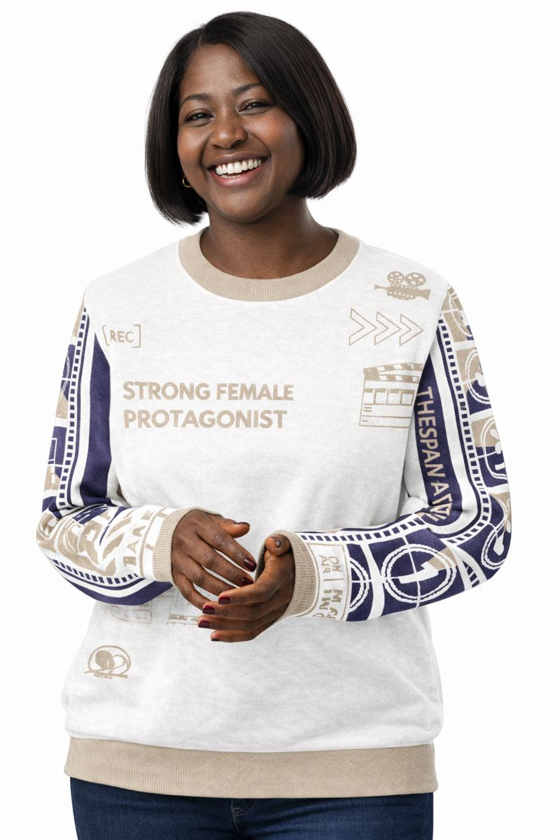 Purple White Strong Female Protagonist  Knitted Crew Neck Sweater