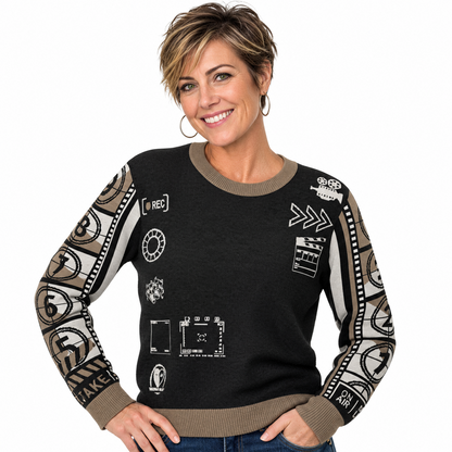 Countdown Sleeves: Film Love - Black Knitted Crew Neck Sweater