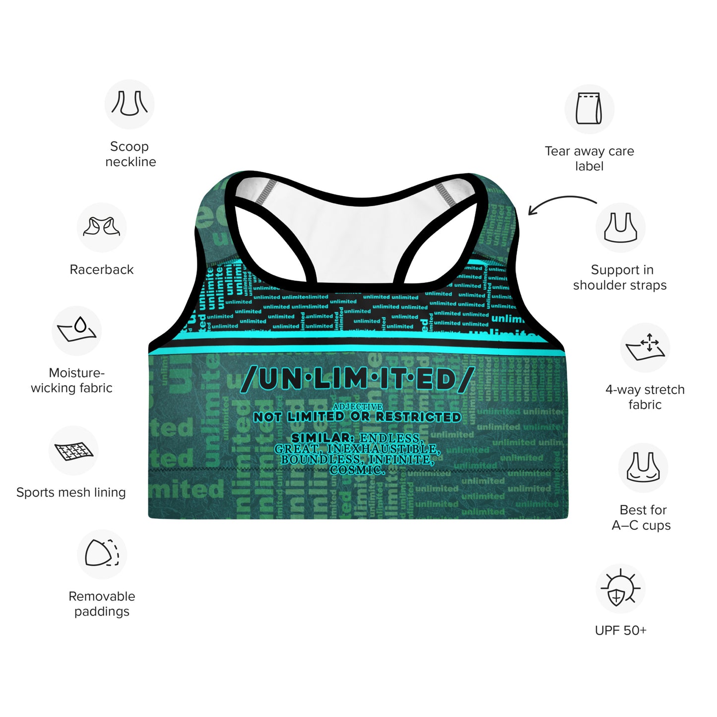 Unlimited Green - Padded Sports Bra