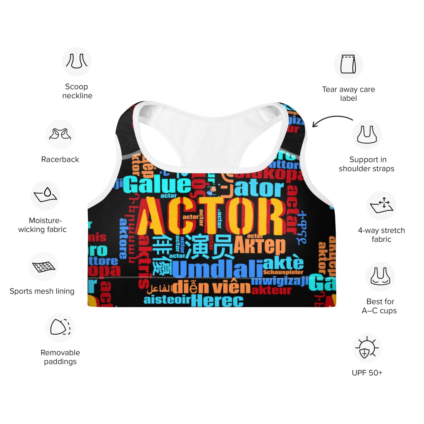 Actor in Languages - Padded Sports Bra