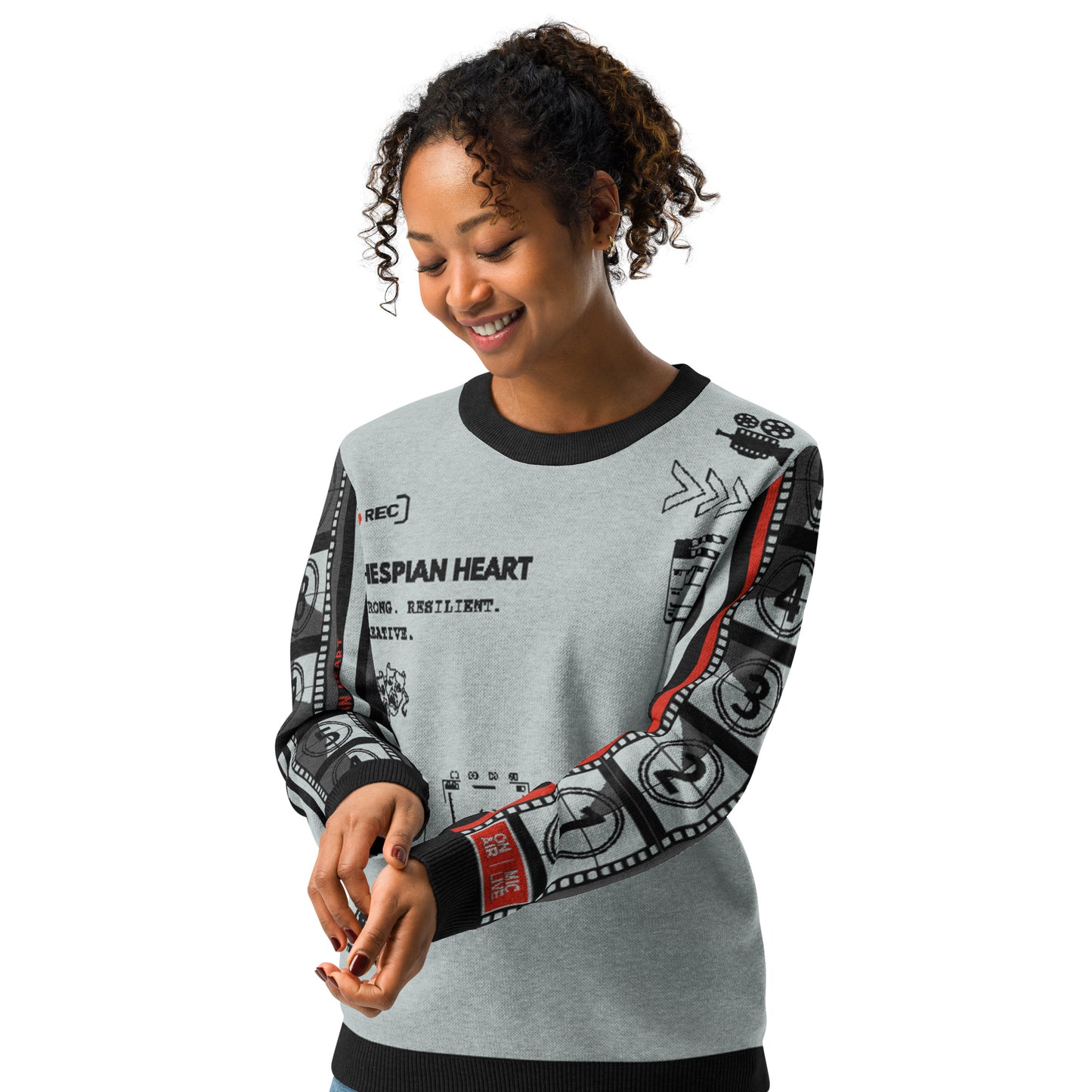 Record: Film Strong Resilient Creative. Thespian Logo Knitted crew neck sweater