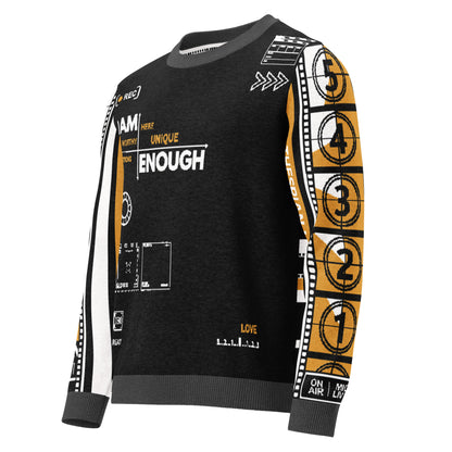 Record: I Am Enough Knitted Black Yellow White Crew Neck sweater