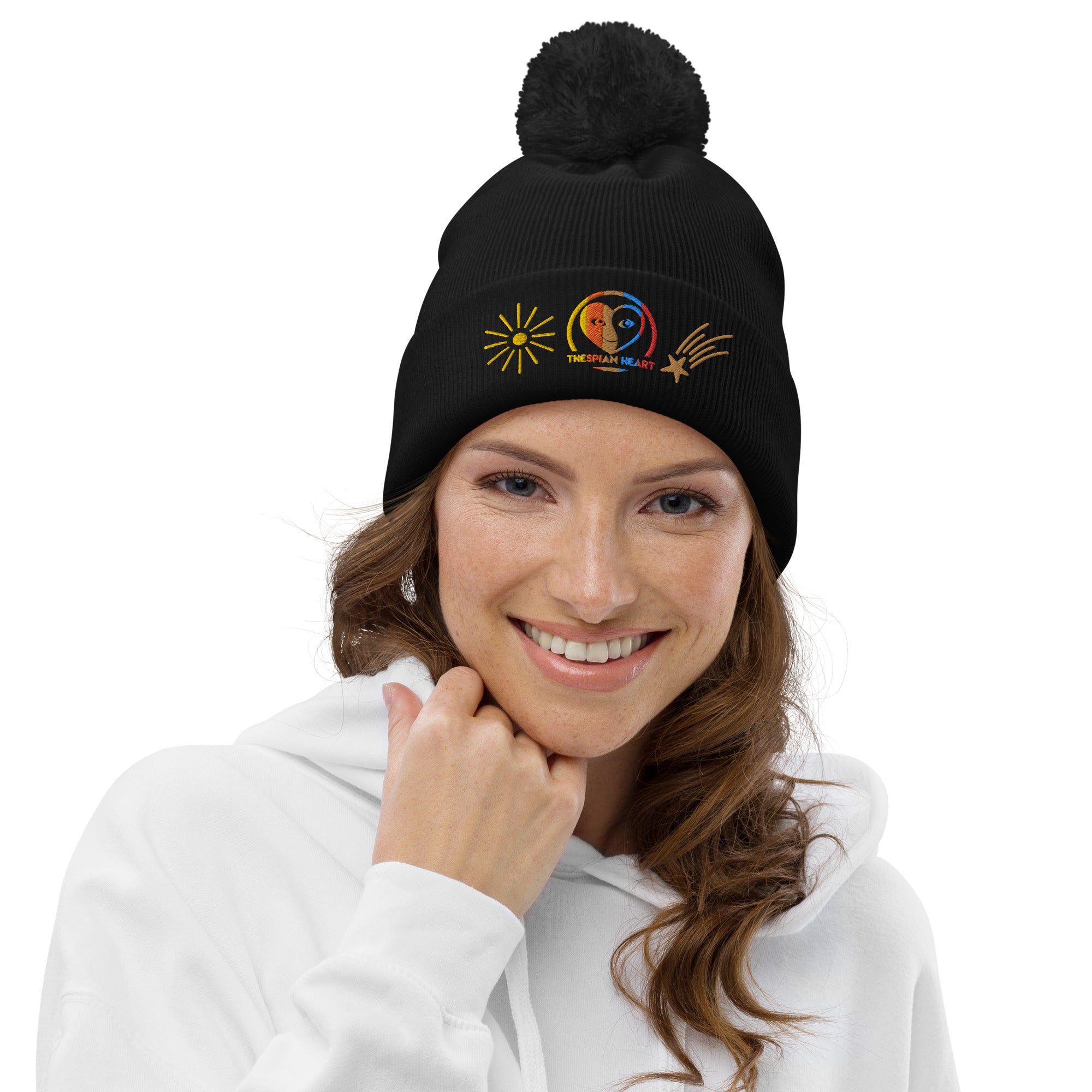 Thespian Heart Logo - Embroidered Pom Pom Beanie