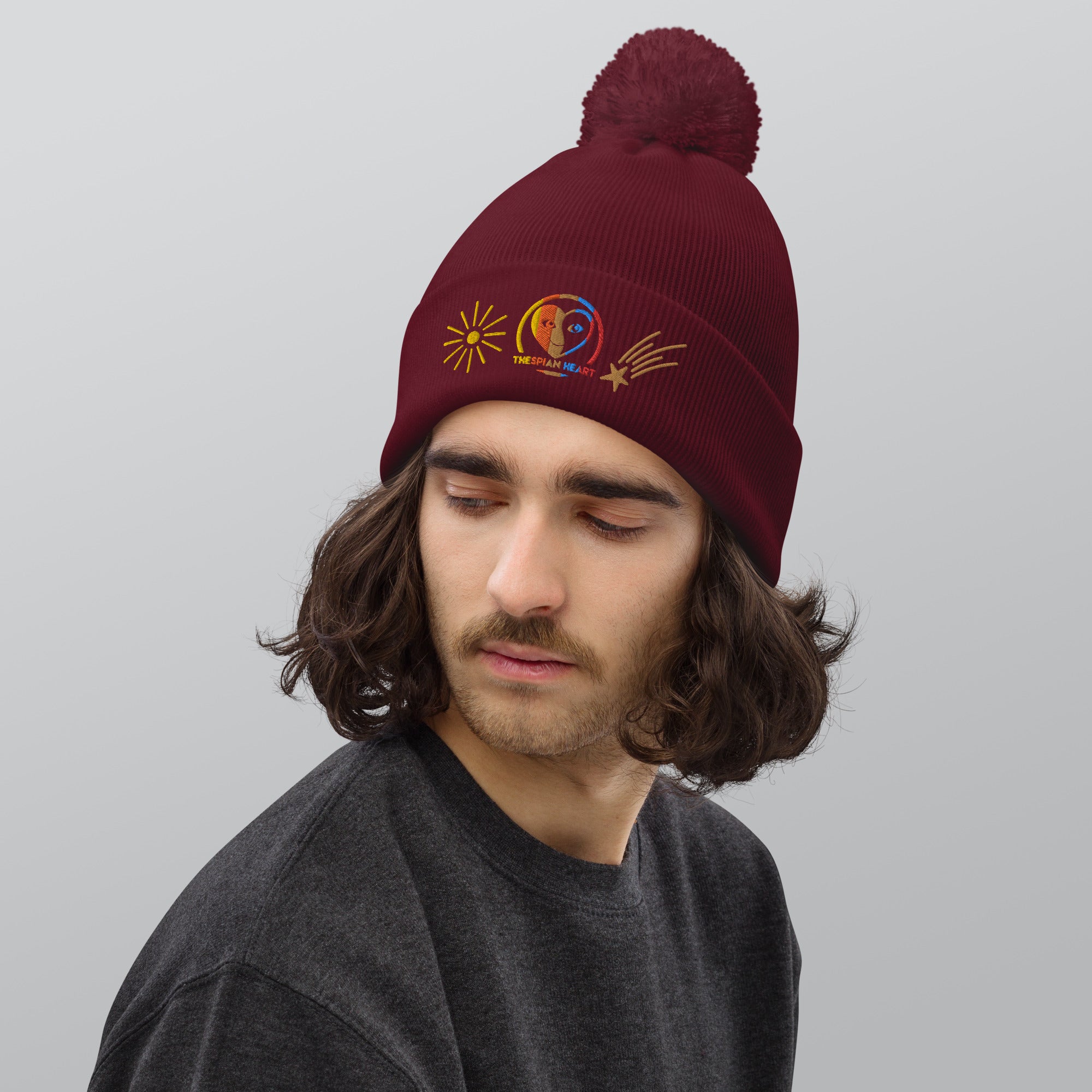 Thespian Heart Logo - Embroidered Pom Pom Beanie