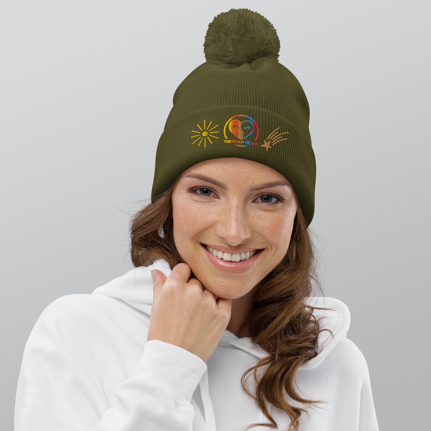 Thespian Heart Logo - Embroidered Pom Pom Beanie