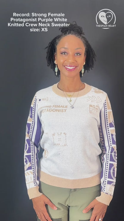Record: Strong Female Protagonist Purple White Knitted Crew Neck Sweater