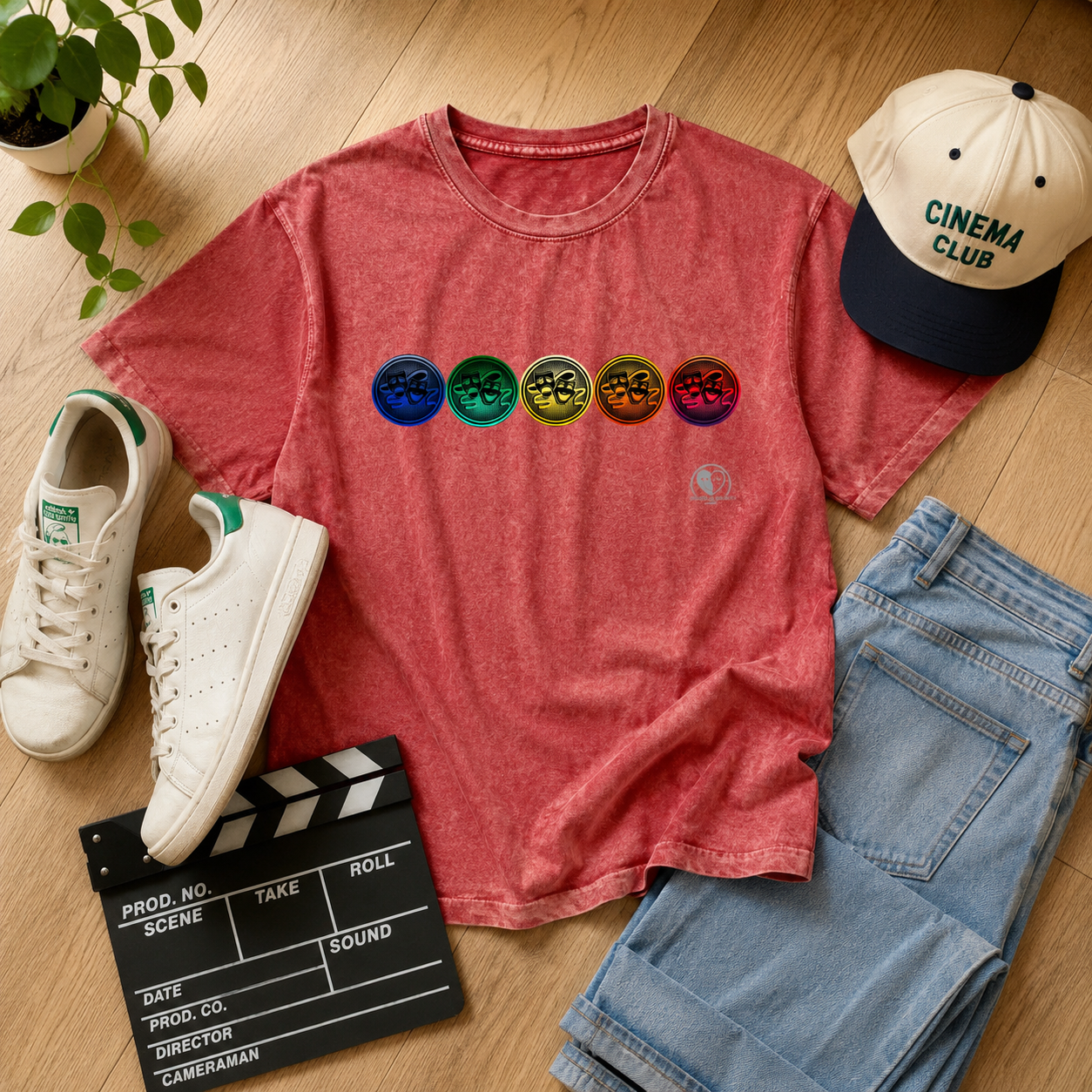 Drama Masks Colorful Denim T-Shirt