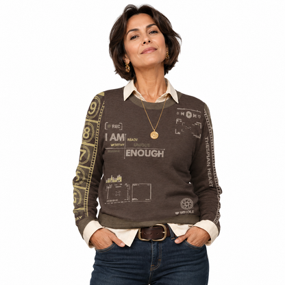 Countdown Sleeves: I Am Enough Brown Knitted Crew Neck Sweater
