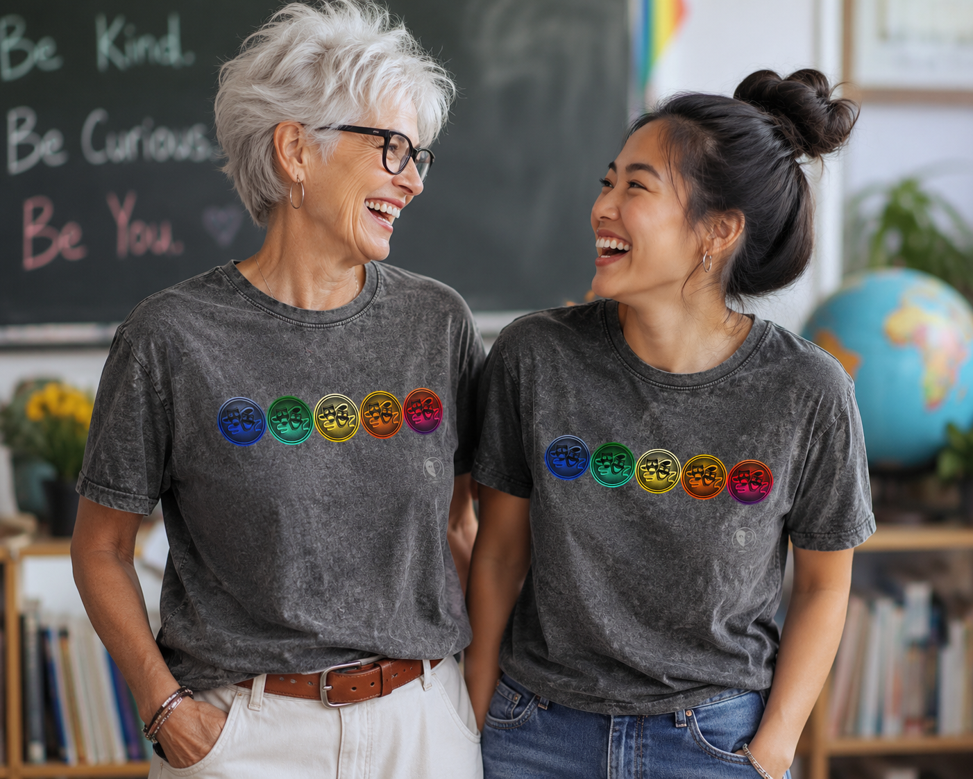 Drama Masks Colorful Denim T-Shirt