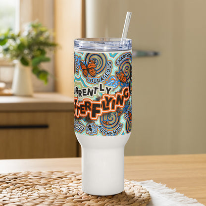 Currently Butterflying 40 oz Travel mug with a handle