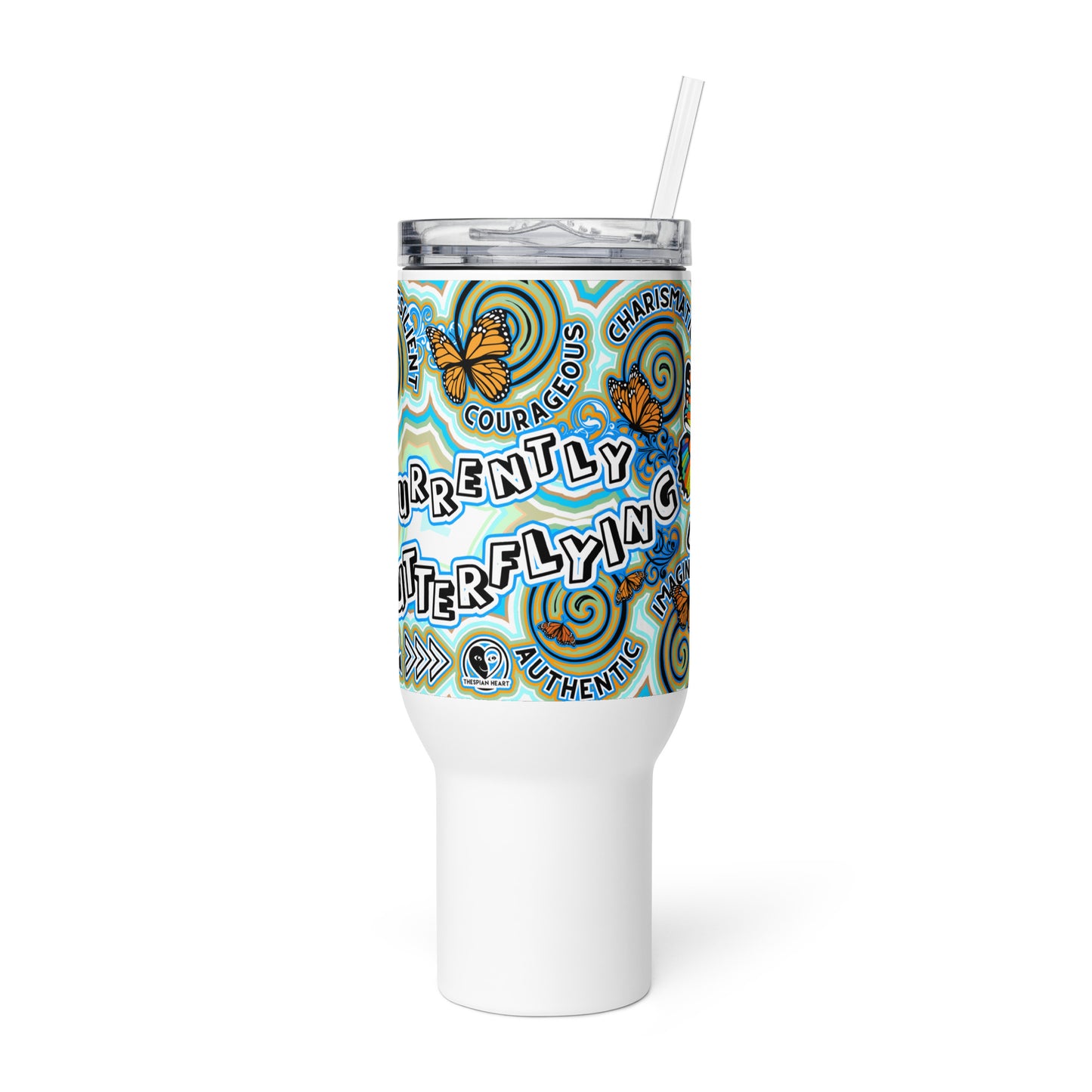 Currently Butterfly 40 oz Travel Mug with a handle