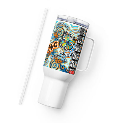 Currently Butterflying 40 oz Travel mug with a handle