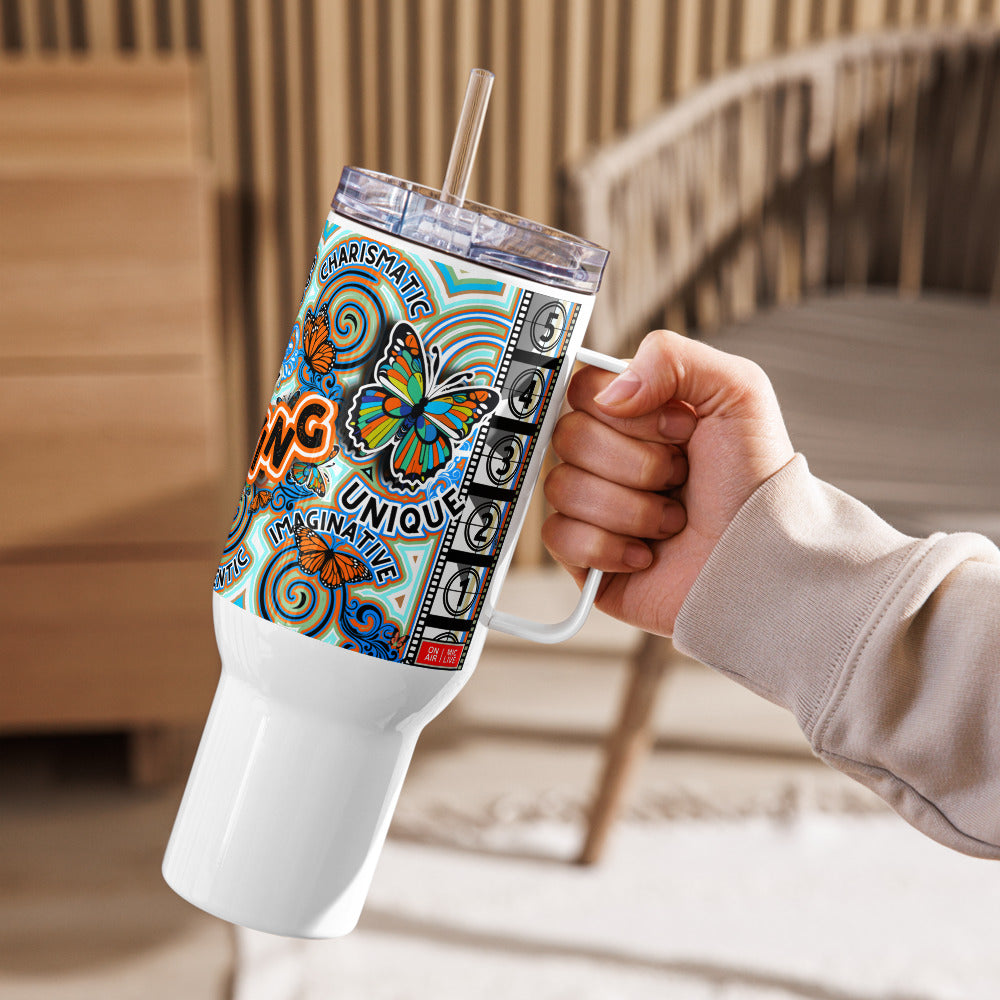 Currently Butterflying 40 oz Travel mug with a handle