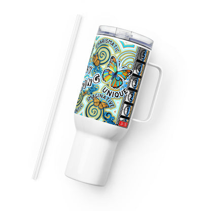 Currently Butterfly 40 oz Travel Mug with a handle