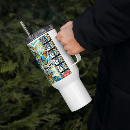 Currently Butterfly 40 oz Travel Mug with a handle