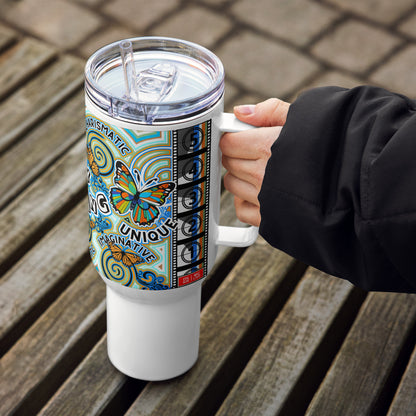 Currently Butterfly 40 oz Travel Mug with a handle