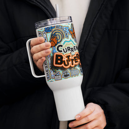 Currently Butterflying 40 oz Travel mug with a handle