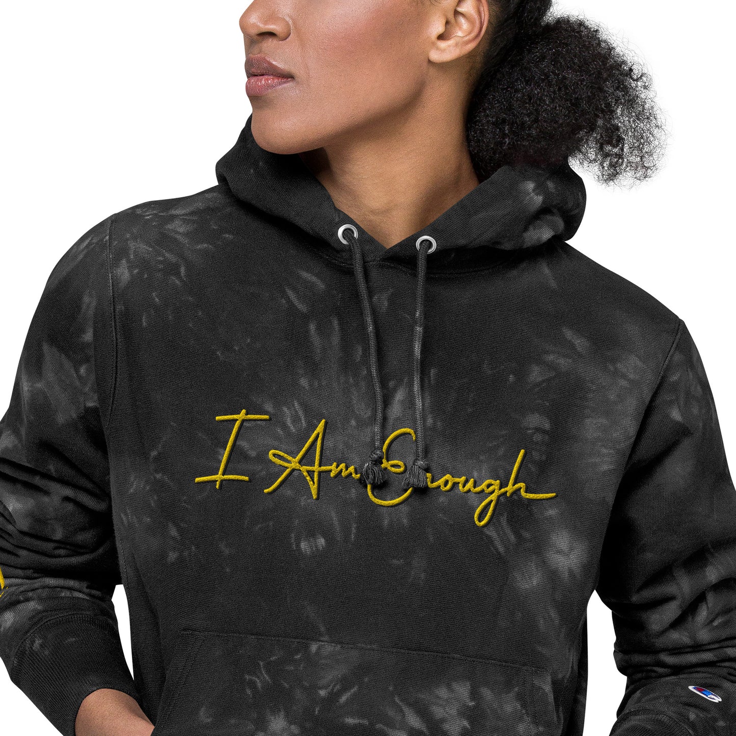 I Am Enough - Embroidered Unisex Champion Tie-Dye THICK Hoodie